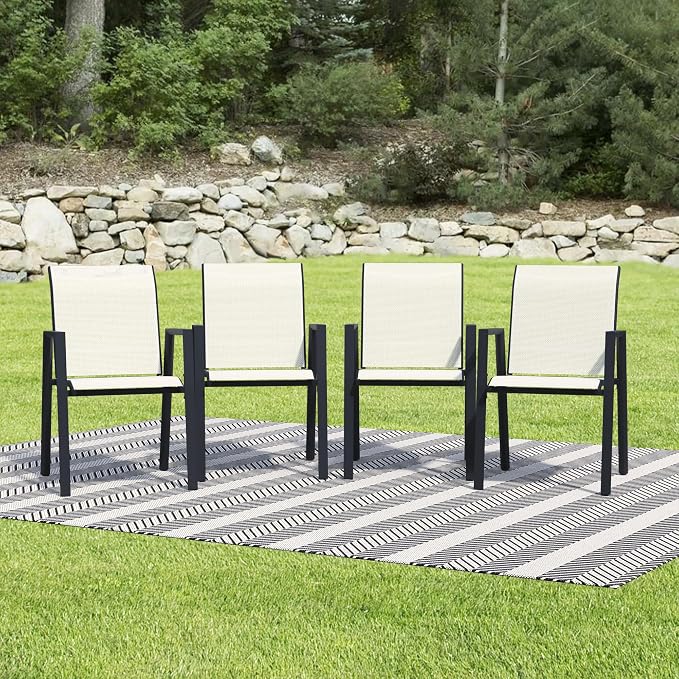 Outdoor Patio Chairs Set of 4, Oyster Beige Stackable Outdoor Chairs, - Image 8