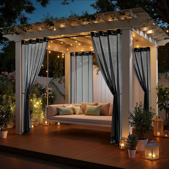 MIULEE Black Outdoor Curtain for Patio Waterproof 4 Panels 54 x 84 Inch | - Image 5