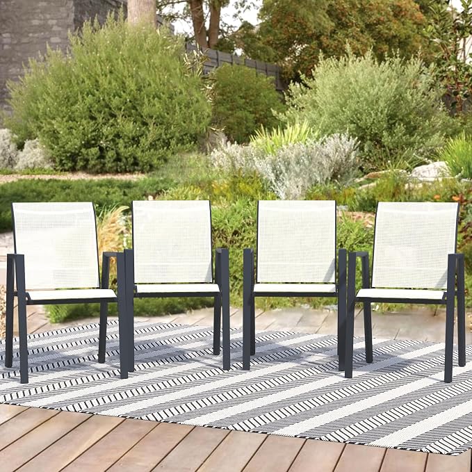 Outdoor Patio Chairs Set of 4, Oyster Beige Stackable Outdoor Chairs, by Home