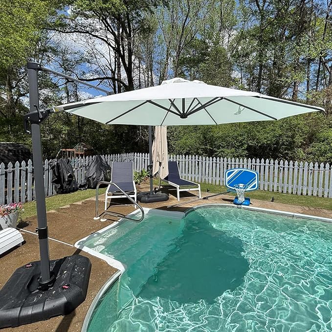 PURPLE LEAF Cantilever Umbrella 10 Feet Round Smooth 360° Rotation White | - Image 9