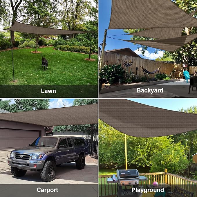 Sun Shade Sail 12' x 12' x 12' Brown Triangle Shade Cover | Outdoor sun shade - Image 8