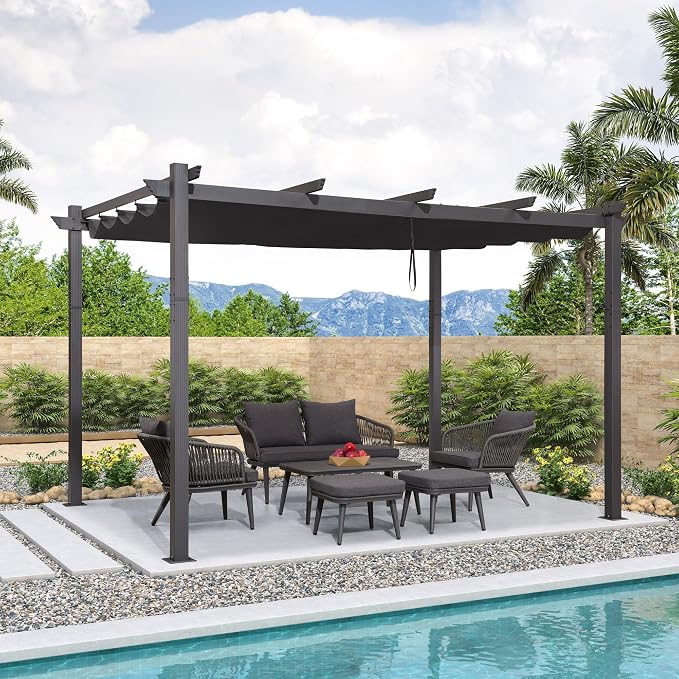 PURPLE LEAF Outdoor Pergola 10' X 13' Retractable Canopy Aluminum, Custom Shade - Image 2
