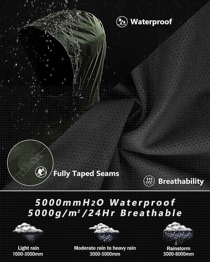 33,000ft Men's Rain Suit Packable Waterproof Lightweight Rain Gear for Golf Hiking Cycling 2 Pieces(Rain Jackets and Pants)