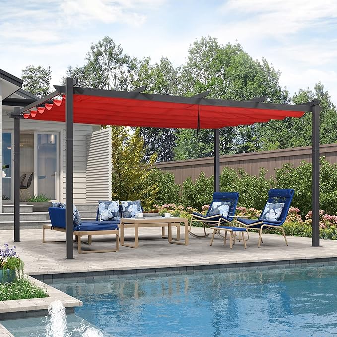 PURPLE LEAF Outdoor Pergola 12' X 16' Retractable Canopy Aluminum, Terra | by PURPLELEAF