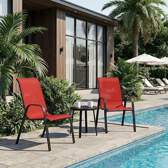 Stackable Patio Chairs Set of 1/2/4, Heavy Duty Metal Frame & Teslin Fabric - Image 7
