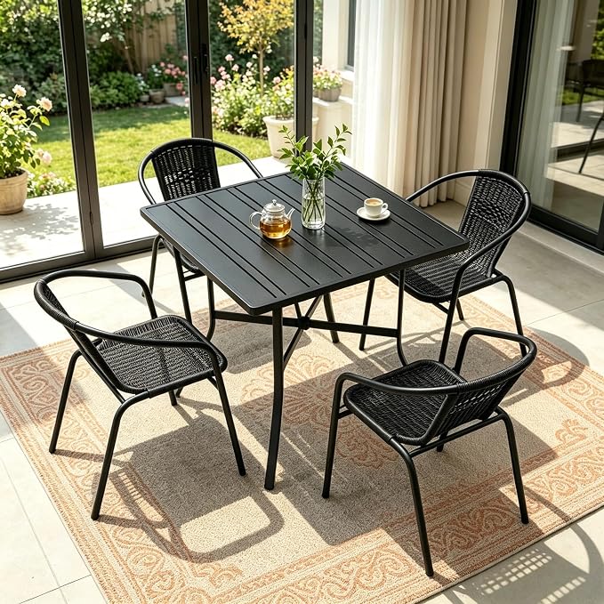 4 Pack Black Stackable Outdoor Rattan Chairs, All-Weather Patio Seating - Image 7