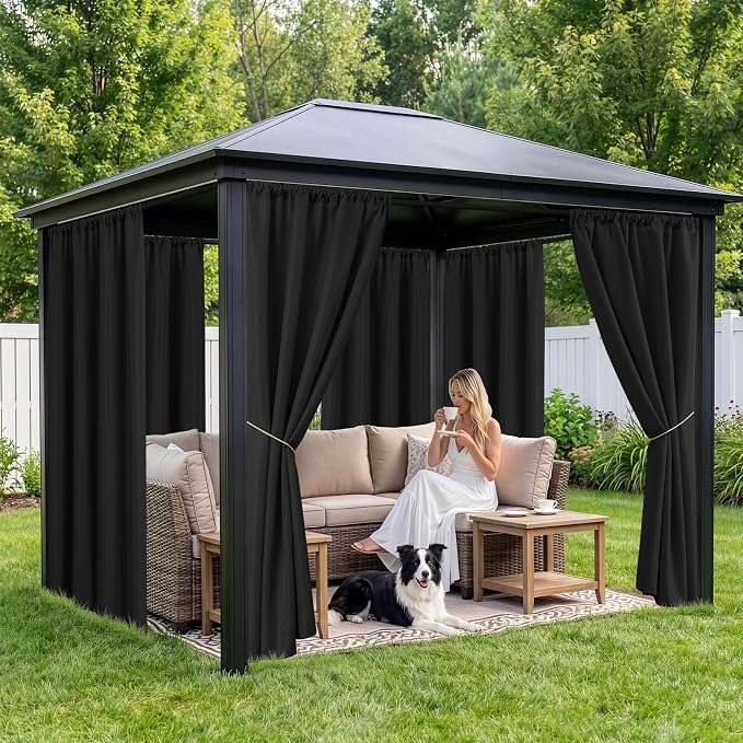 Black Outdoor Curtains for Patio Waterproof, 8 Panels, Rod Pocket | - Image 4