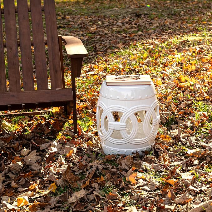 JONATHAN Y Lucky Coins 16" Ceramic Garden Stool Side Table, Drum Shape - Image 7