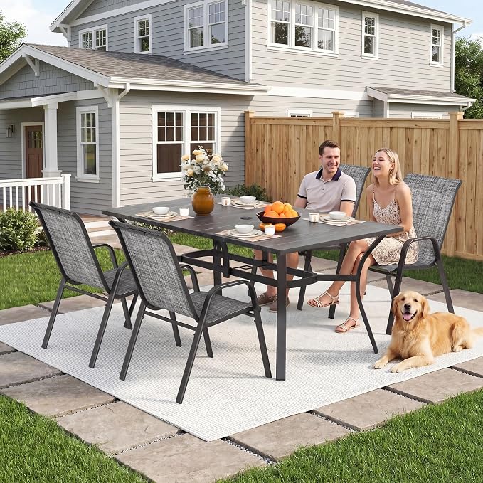 Outdoor Patio Chairs Set of 4 Stackable Dining Chairs All-Weather Textilene - Image 3