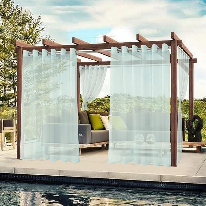 BONZER Sheer Outdoor Curtains for Patio Waterproof 2 Panels | Wide Grommet - Image 5