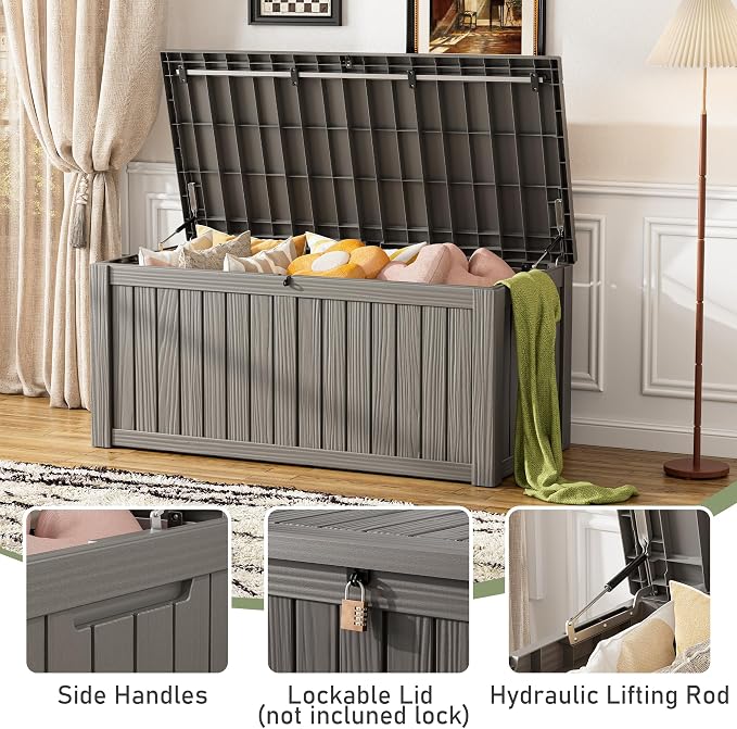 Outdoor Storage Box, 150 Gallon Large Outdoor Resin Deck Box, Storage - Image 5