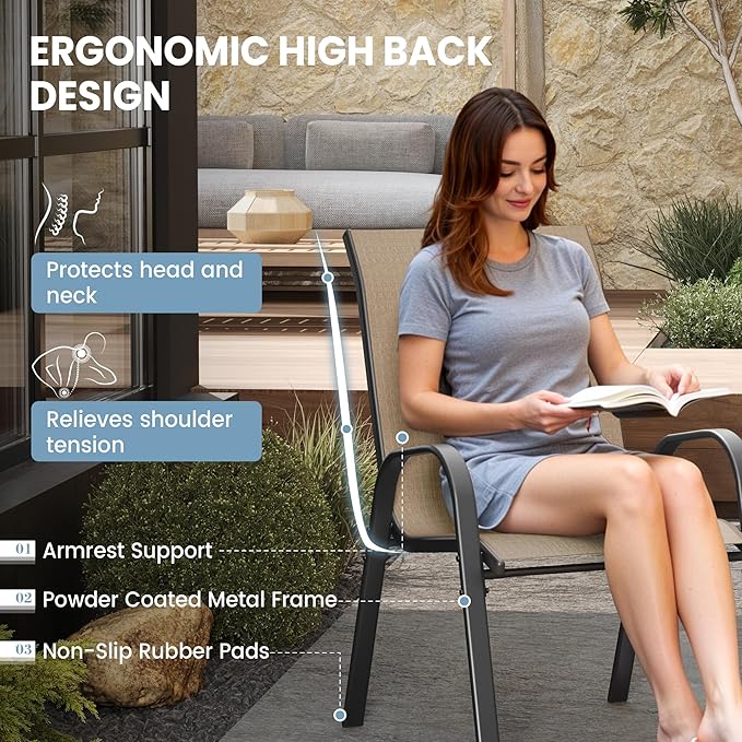 Patio Dining Chairs Set of 4, Outdoor Stackable Dining Chairs High Back - Image 5