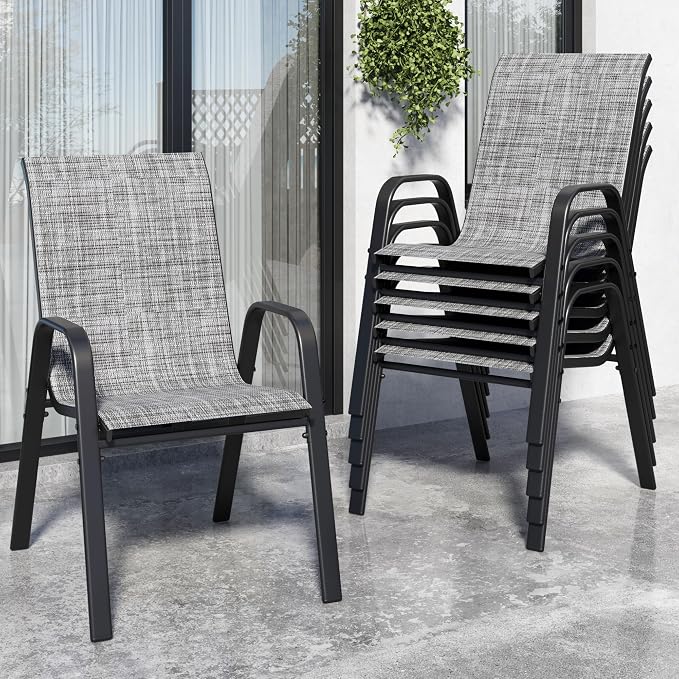 Patio Chairs Set of 6, Stackable Outdoor Dining Chairs by Vimstora