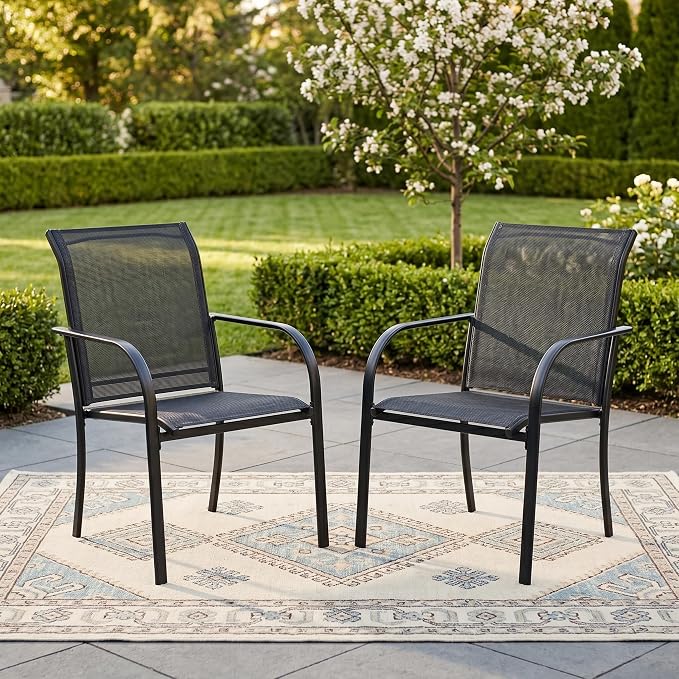 Outdoor Chairs Set of 2, Stackable Patio Dining Chairs by Offeroutdoorsolutions