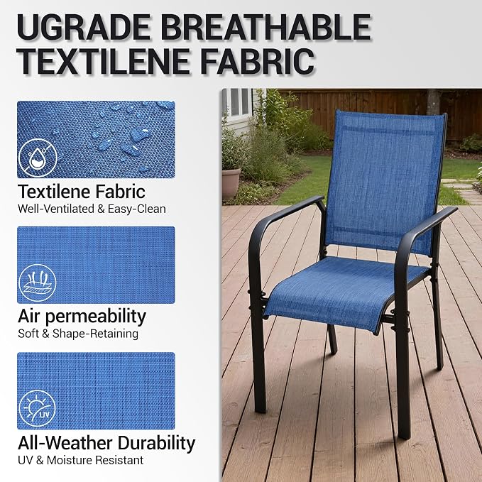 Patio Chairs Set of 4, Stackable Outdoor Dining Chairs, All Weather Breathable - Image 6