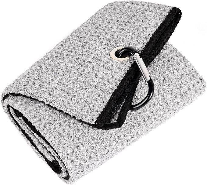 Mile High Life Microfiber Golf Towel, 21" X 24", Waffle Pattern w Clip, Super Absorbent Tri-fold Large Towels, Golf Bag Accessories for Men & Women（Gray）