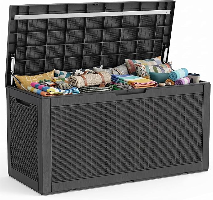 PatioZen 150 Gallon Resin Deck Box, Lockable Patio Outdoor Storage Box by OutdoorLivingPerfected
