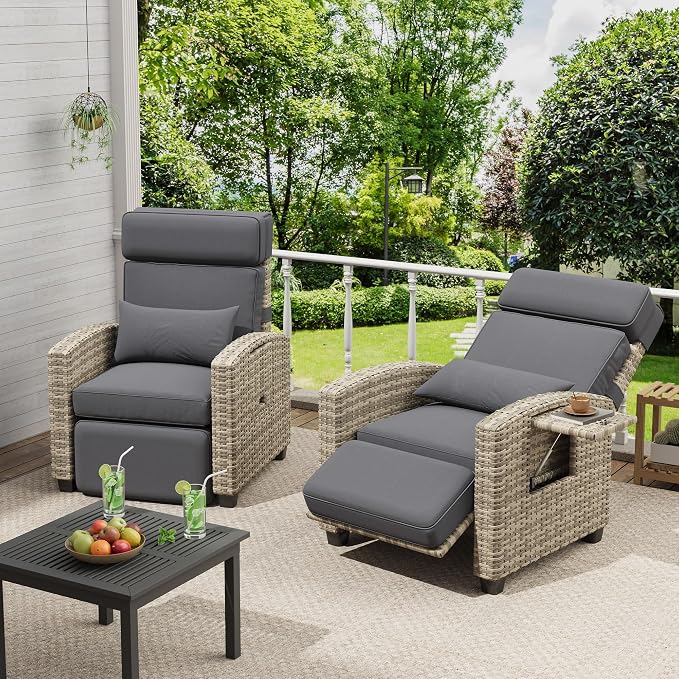 Outdoor Recliner Chair with Flip-Up Side Table & Linked Reclining Mechanism – - Image 8