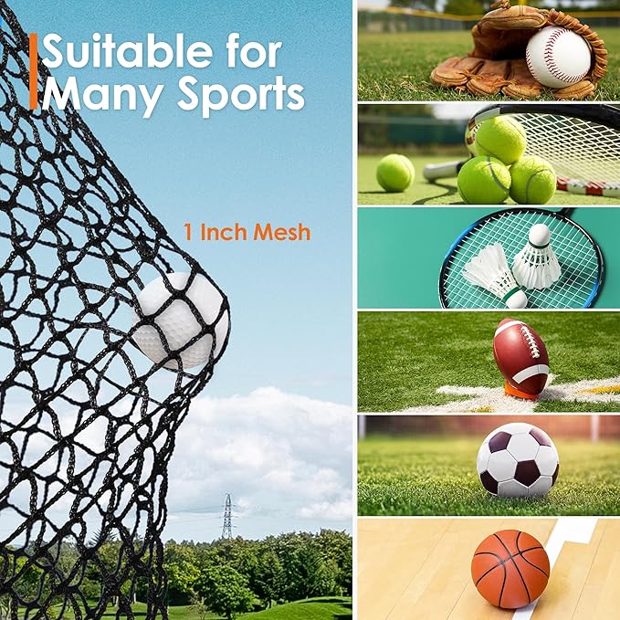 ORIENGEAR Golf Netting for Garage, Golf Hitting Practice Net 10x15ft 10x20ft, Backyard DIY Nets for Chipping Driving and Baseball Hockey Soccer Sports, with Rope and Buckle (NET ONLY Without Poles)