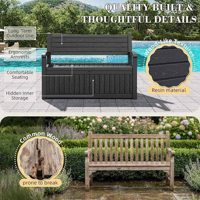 80 Gallon Deck Box Outdoor Storage Box Waterproof, Outdoor Storage Bench - Image 4