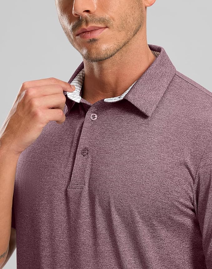 Golf Shirts Heather Polo Short Sleeve Dry Fit Lightweight Moisture Wicking Collared Shirts Casual Athletic Business
