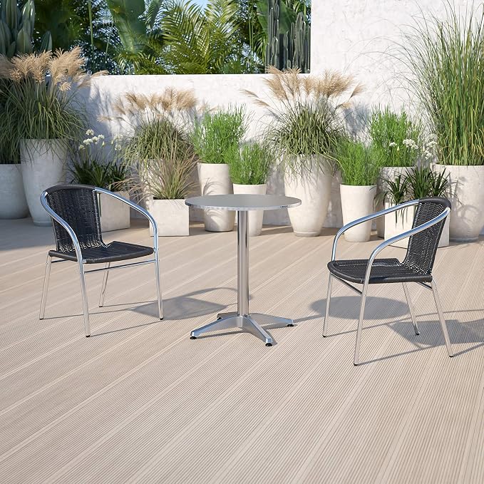 Emma + Oliver Aluminum and Black Rattan Indoor-Outdoor Stack Chair | Outdoor by EMMAOLIVER