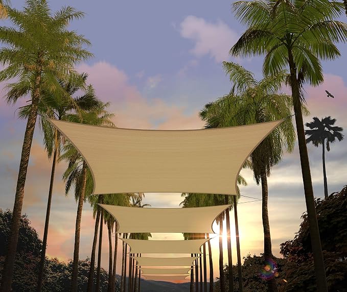 Amgo Custom Size 19' x 19' Sand Beige Rectangle Square Sun Shade Sail UPF50+ by Amgo