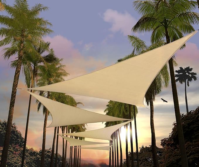 Amgo Custom Size 7' x 7' x 7' Beige Triangle Sun Shade Sail UPF50+ AGTAPT10 by Amgo
