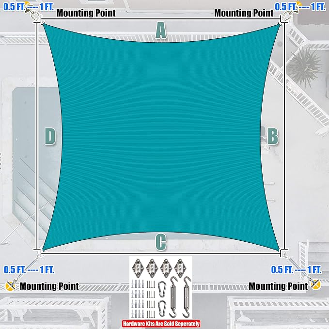 Amgo Custom Size 12' x 23' Turquoise Rectangle Square Sun Shade Sail UPF50+ - Image 8
