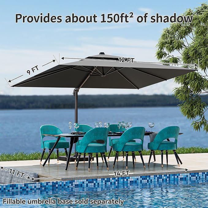 9x12FT Cantilever Patio Umbrella Heavy-Duty Aluminum | 360° Rotating Double - Image 2