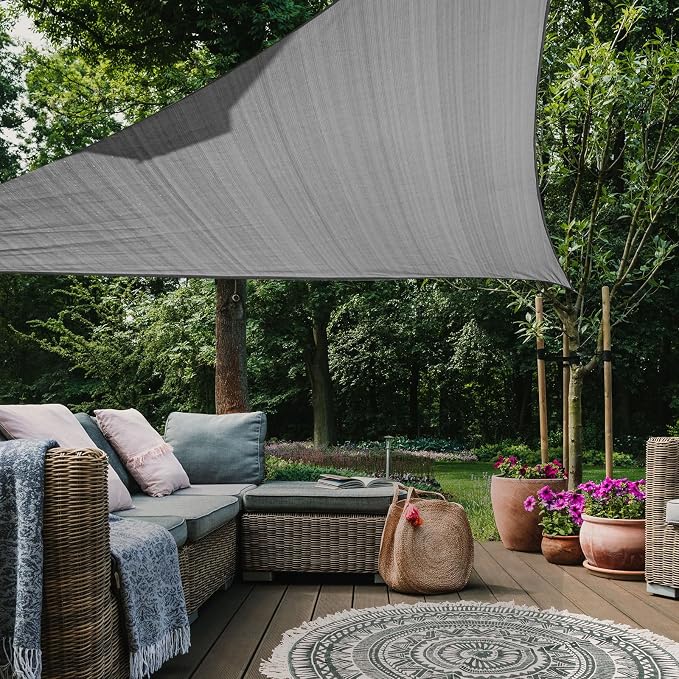 12 'x 12' x 12' Triangle Sun Shade Sail, 185 GSM HDPE, Dark Grey | 95% UV block by LagemiexShadeProduct