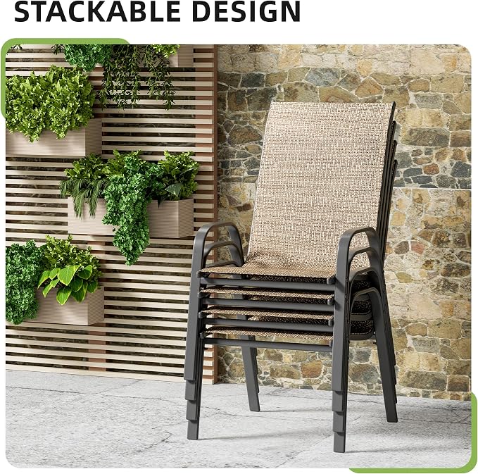 Patio Chairs Set of 4, Outdoor Stackable Dining Chairs - Image 4