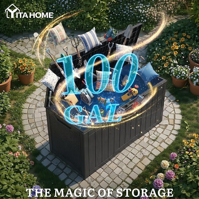 YITAHOME 100 Gallon Large Outdoor Deck Box | Waterproof Resin Storage Box - Image 2