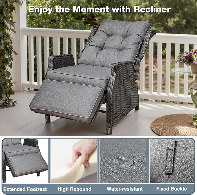 2 Pieces Outdoor Wicker Recliner - Image 4