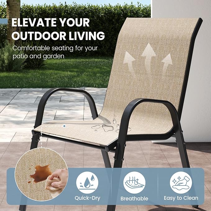 Patio Dining Chair Set of 6, Outdoor Stackable Dining Chairs High Back - Image 8