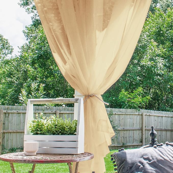 Outdoor Sheer Curtains for Patio Waterproof, 2 Panels Rod Pocket Indoor/Outdoor - Image 4
