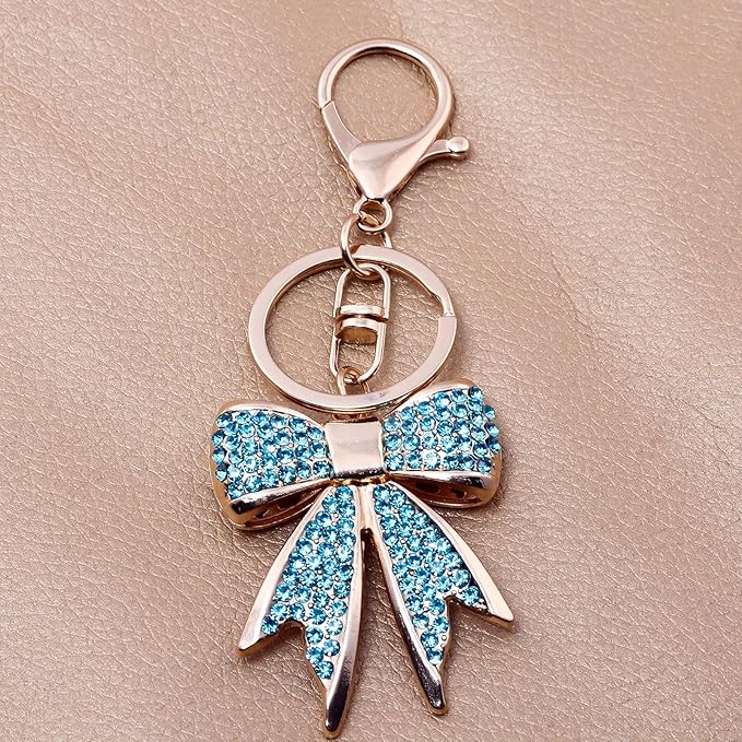 Sparkly Bow Bag Charm Keychain - Rhinestone Bow Key Chain for Women - Cute Purse Handbag Charms Accessories