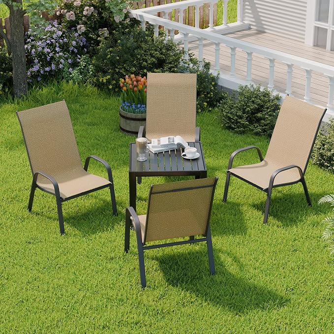 Patio Chairs Set of 4, Outdoor Dining Chairs Stackable - Image 2