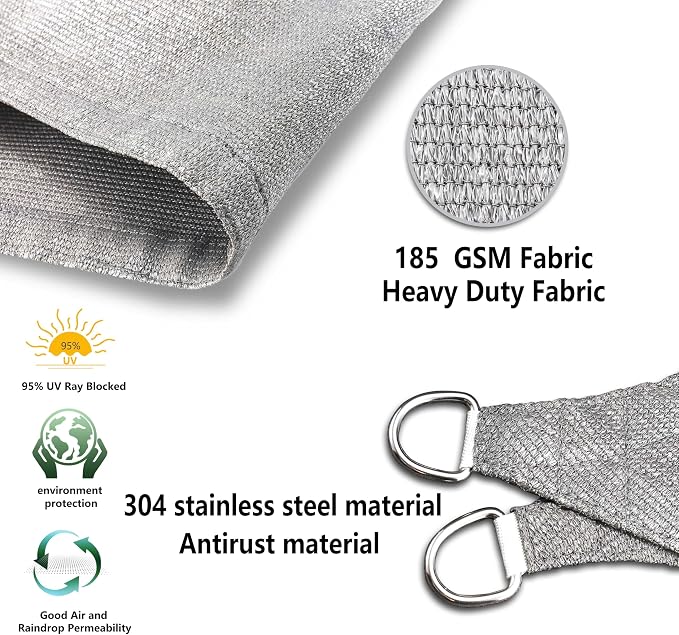 Tronssien Rectangle 12'x16' Sun Shade Sail, 95% UV Blockage Canopy Awning - Image 3