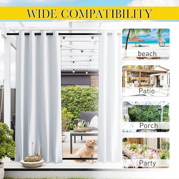 NICETOWN 2 Panels Windproof Blackout Outdoor Curtains W46xL80 Off White | - Image 8