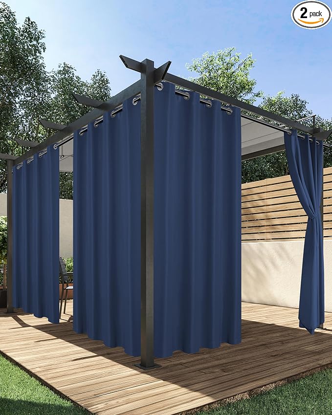 Extra Wide Outdoor Curtains for Patio Waterproof 2 Pcs 110x95 Inch Navy | by HolidayIdeas
