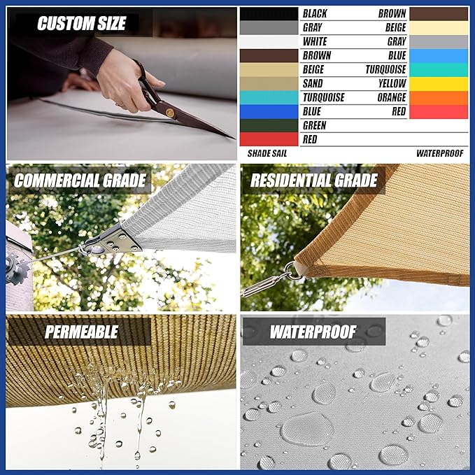 11' x 14' Grey Sun Shade Sail UPF50 Rectangle smTAPR0816 Canopy Fabric Cloth - Image 3