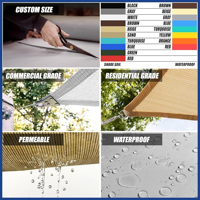 10' x 19' Blue Sun Shade Sail Rectangle SMSLR Canopy Fabric Cloth Screen - Image 4