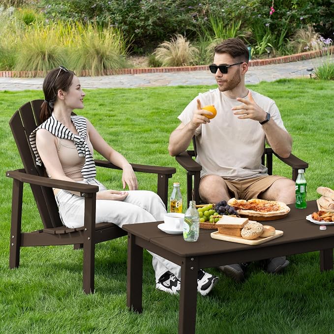 Stackable Adirondack Chairs Set of 4, Compact HDPE, Coffee | 26.3" Wide HDPE - Image 2