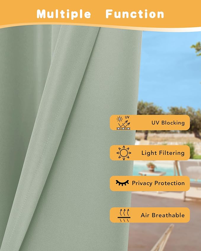 Outdoor Curtains for Patio Waterproof 4 Pcs 54x120 Inch Sage Green | Poolside - Image 3