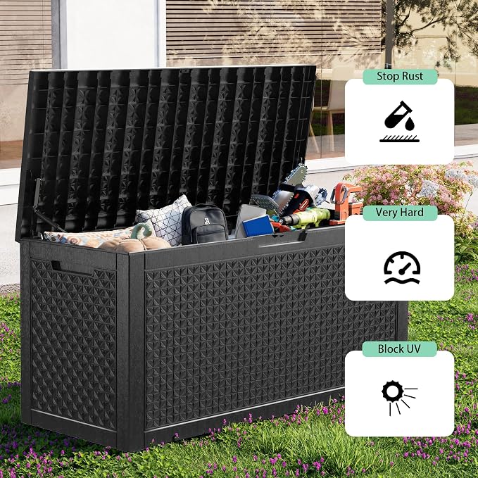 110 Gallon Waterproof Resin Outdoor Storage Box, Weatherproof Outdoor Bin - Image 6