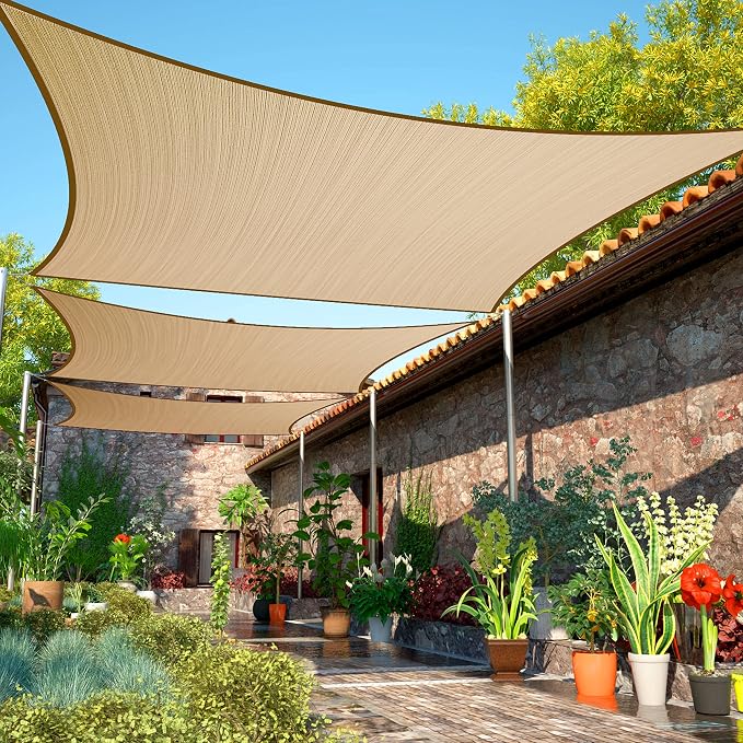 10' x 23' Sand Beige Sun Shade Sail UPF50 Rectangle smTAPR0816 Canopy Fabric by ShadeMart