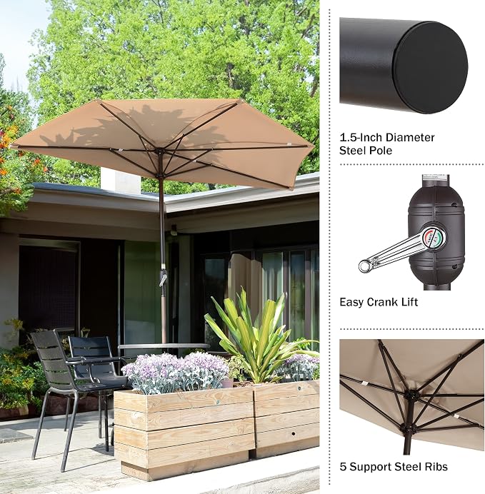 Pure Garden Half Umbrella Outdoor Patio Shade - Image 7