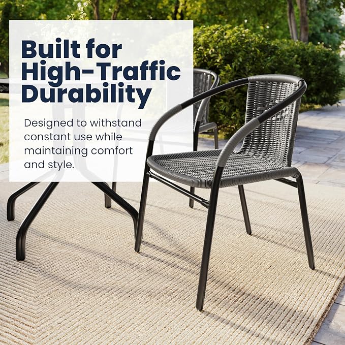 EMMA + OLIVER Gray PE Rattan Stackable Patio Dining Chair, Indoor/Outdoor Use - Image 6