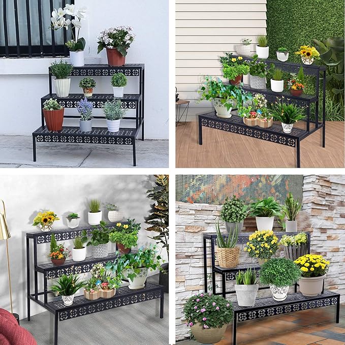 3-Tier Rectangular Metal Plant Stand, Ladder Flower Pot Rack | 3-tier stair - Image 3